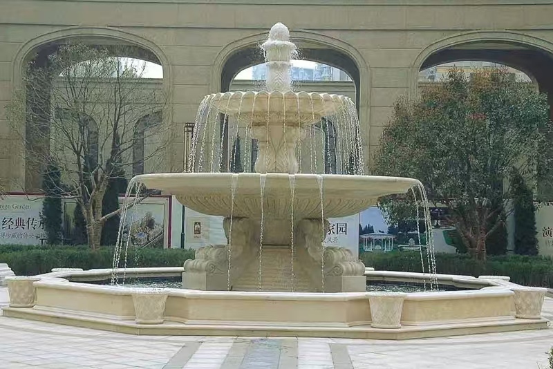 儋州 黄金麻花岗岩异型加工——户外庭院石雕流水喷泉