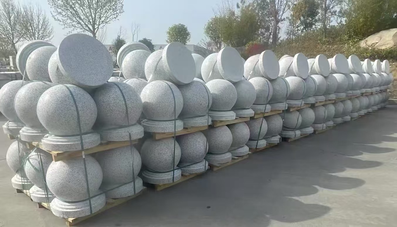 儋州 白麻花岗岩石材圆球，石球，挡车球，隔离球，景观石球，风水球等
