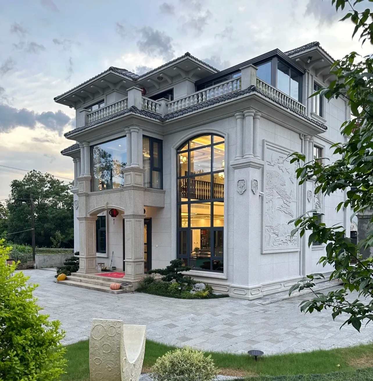 儋州 白麻花岗岩私人别墅干挂石材豪华定制