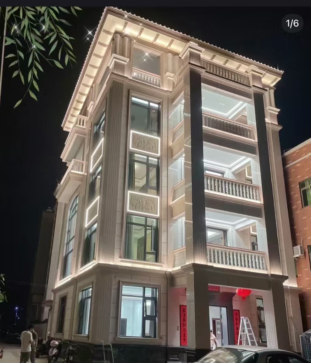 儋州 芝麻白花岗岩别墅外墙夜间效果