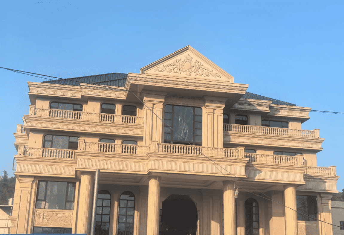 儋州黄金麻别墅外墙干挂石材效果示例